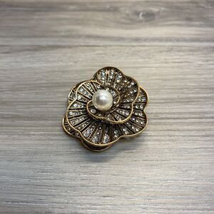 Vintage Beautiful Napier Blooming Flower Rhinestones Gold Tone Faux Pearl Brooch